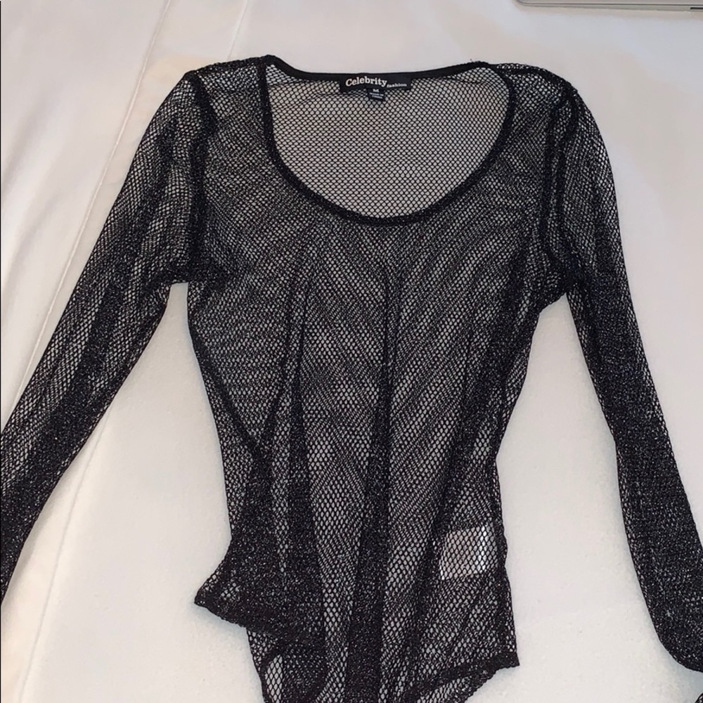 Shiny fishnet long sleeve bodysuit